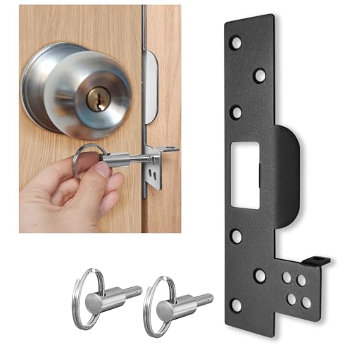 Door Barricade Strike Plate, with Locking Pins, Forced Entry Resistance, Anti-Theft Reinforcement for Home/Apartment/Bedroom, Heavy Duty Striker - color: Matte Black