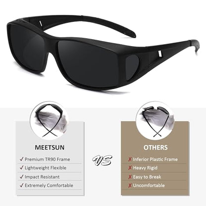 MEETSUN Fit Over Glasses Sunglasses for Men Women,Wrap Around Sunglasses Polarized UV400 Protection - color: (Z1)black Frame-gray Lens