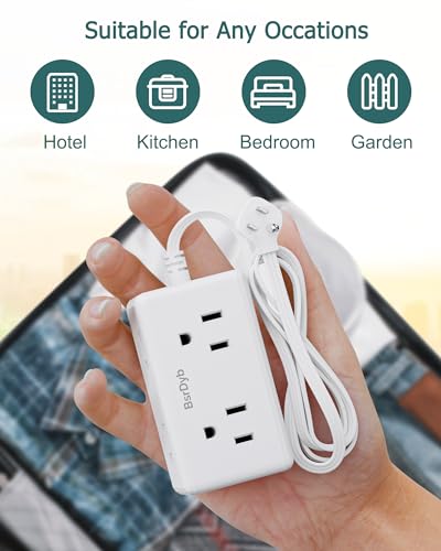 2 Pack 5Ft Flat Plug Small Power Strip,3-Side White Extension Cord with 6 Wide Outlets Extender,No Surge Protector,Cruise Ship Essentials,Multi Plug for College Dorm Home Office Travel,Wall Mount,ETL - size: 5FT- 2 PACK