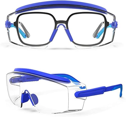 Anti Fog Safety Glasses Safety Goggles Over Glasses Protective Glasses with Anti Scratch Lenses Adjustable - color: Blue