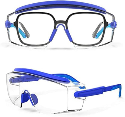 Anti Fog Safety Glasses Safety Goggles Over Glasses Protective Glasses with Anti Scratch Lenses Adjustable - color: Blue