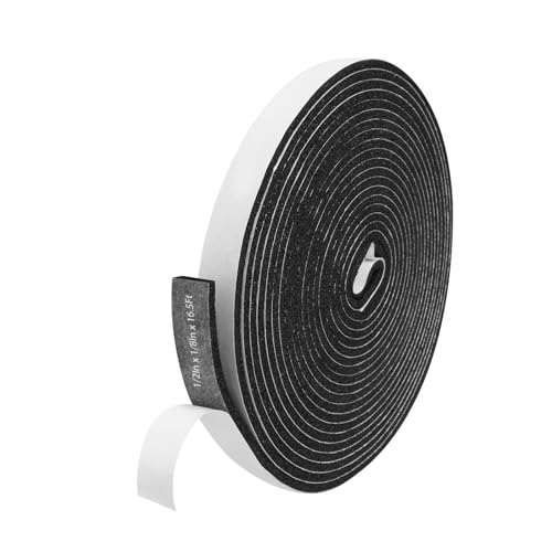 Storystore Weather Stripping Door Seal Strip, 1/2In x 1/8In x 16.5FT Self Adhesive Foam Tape for Door Window Insulation Soundproofing Weatherstrip, High Density Foam Seal for Doors Windows Furniture - size: 1/2In x 1/8In x16.5Ft