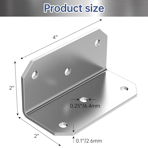 Yuleimy 4 Inch Wide L Brackets Corner Mount, 90° Angle Iron with Holes, 2x4 Galvanized Corner Brace, Gusset Angle Bracket for Wood Fence, Deck Post, Shelves, Beams, Beds, Silver (15 PCS) - size: 15PCS Silver