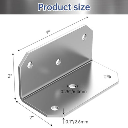 Yuleimy 4 Inch Wide L Brackets Corner Mount, 90° Angle Iron with Holes, 2x4 Galvanized Corner Brace, Gusset Angle Bracket for Wood Fence, Deck Post, Shelves, Beams, Beds, Silver (15 PCS) - size: 15PCS Silver