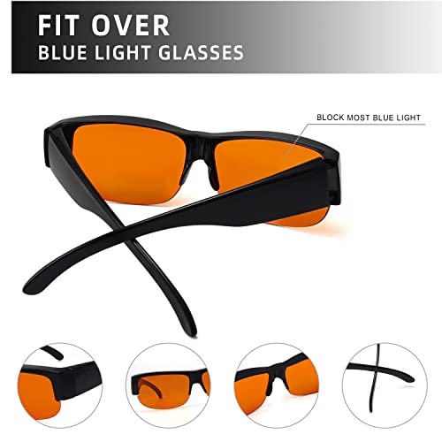 Eyekepper 100% Blue Light Reduction Fitover Anti-Blue Blocking Computer Eyeglasses with Amber Lenses - color: 1803-black Red-100% Blue Light Blocking