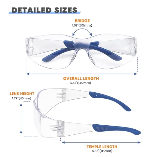Clear Safety Glasses 24 Pack, Polycarbonate Lens with Rubber Temples, Safety Goggles Anti-Scratch Impact Resistant, Eye Protection for Work Lab Construction, Clear Lens/Blue Frame - color: 24pack Clear Lens/Blue Frame