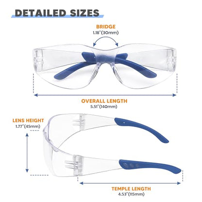 Clear Safety Glasses 24 Pack, Polycarbonate Lens with Rubber Temples, Safety Goggles Anti-Scratch Impact Resistant, Eye Protection for Work Lab Construction, Clear Lens/Blue Frame - color: 24pack Clear Lens/Blue Frame