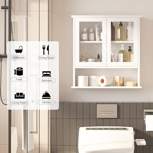 Modern Hanging Bathroom Cabinet, Sturdy Wooden Medicine Cabinet with Buffering Hinge & Anti-Scratch Door, Space-Saving Wall Mounted Over Toilet (Acrylic-Insert Panel Door) - style: Acrylic-Insert Panel Door