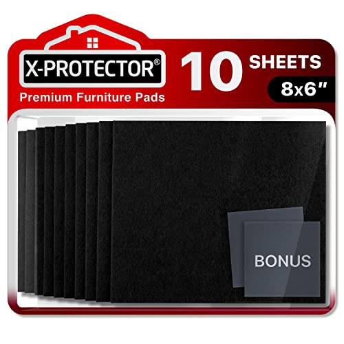 Felt Furniture Pads X-PROTECTOR 10 PCS - Premium 8” x 6” x 1/5” Heavy Duty Black Felt Sheets! Cut Large Furniture Pads to The Size You Need - The Best Felt Floor Protectors for Any Hard Floor! - color: Black, size: 8” x 6”