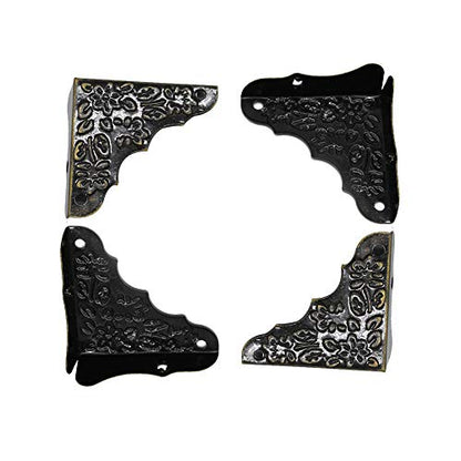Antique Jewelry Box Lock Latch Hasp Hinges Handle Corner Protectors Kit for DIY Bronze Tone 2 Sets 24Pcs