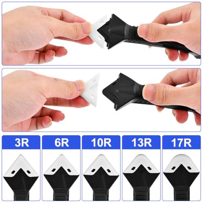 10Pcs Silicone Caulking Tool, 3 in 1 Caulk Remover Tool with Replaceable Pads Glass Glue Angle Scraper, Grout Removal Tools for Kitchen Bathroom Tile Window Sink Joints