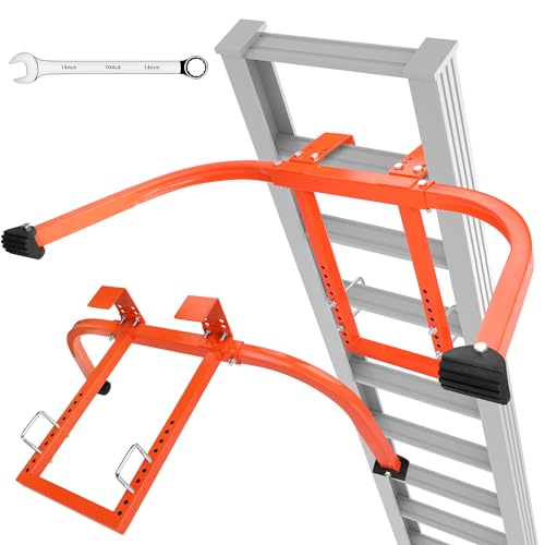 Ladder stabilizer, Extended Ladder Standoff Stabilizer Accessory for Roof Gutter＆Wall, Ladder Roof Stabilizer Heavy Duty Steel with Non-Slip Rubber Bottom pad, Orange, 7.4lb - size: For Walls