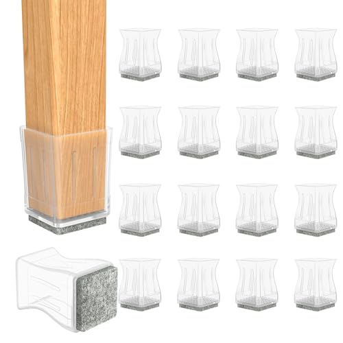 Clear Square Chair Leg Protectors for Hardwood, 16Pcs Silicone Chair Legs Caps to Prevent Floor from Scratches and Reduce Noise, Easy to Move(1 3/4 Inch). - color: Clear, size: Square XL(1.57-1.81")