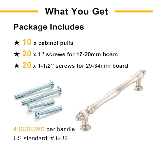 10 Pack 6-1/4 Inch Brushed Nickel Cabinet Pulls Satin Nickel Cabinet Handles Nickel Hardware for Kitchen Cabinets 2510 Drawer Dresser Cupboard Bedroom Bathroom - color: Brushed Nickel, size: 6-1/4 In Hole Distance