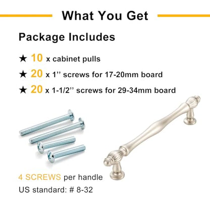 10 Pack 5 Inch Brushed Nickel Cabinet Pulls Satin Nickel Cabinet Handles Nickel Hardware for Kitchen Cabinets 2510 Drawer Dresser Cupboard Bedroom Bathroom - color: Brushed Nickel, size: 5 In Hole Distance