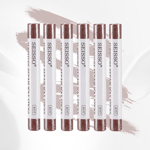 SEISSO Wood Filler Sticks- 6 Pcs, Furniture Repair Wax Crayons, Furniture Marking Repair - Scratch, Cracks, Hole, Table, Wood Floor, Guitar - Heartwood Cherry/Red Brown/Nutmeg - color: Cedar 6pcs