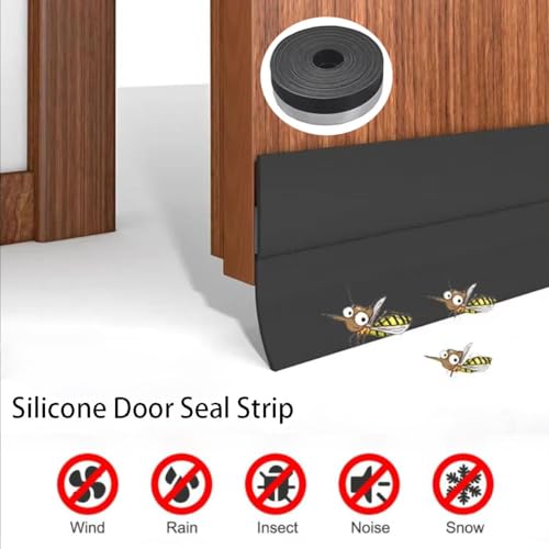 Window Sealing Strip, Self Adhesive Weather Stripping, Silicone Door Bottom Seal Strip Tape for Gaps of House Glass Shower Window and Door Weatherproof Soundproof, Transparent (5m 45mm Black) - size: 5m 45mm Black