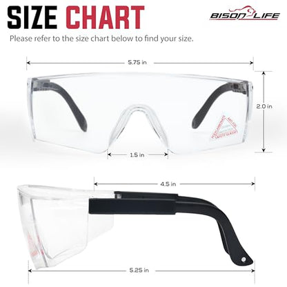 BISON LIFE Anti Fog Clear Safety Glasses with Adjustable Temple & Side Protection, Wraparound Anti-Scratch Lens, Clear Lens & Black Temple, Lab Goggles, Mowing, Gardening & More (Pack of 3) - color: Clear/Black