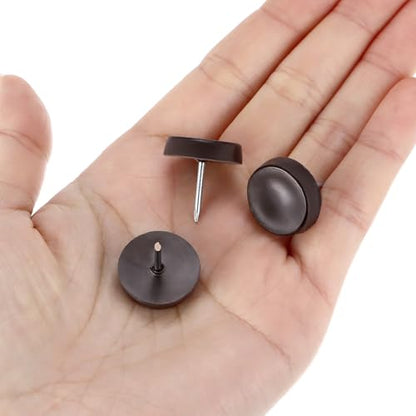 QWORK Brown Nail On Furniture Glides 3/4 Inch, 25 Pcs Chair Leg Floor Protectors for Wooden Furniture Anti Scratch Noise Reducing Pads