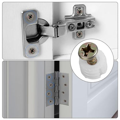 25 Pcs Plastic Dowel Inserts and Mounting Screws for Hinges Plastic Dowels Pre-Inserted Nuts Furniture Fittings for Cabinet Door Connections