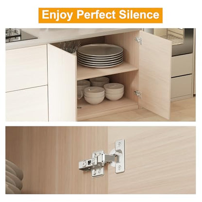 4pcs Half Overlay Cabinet Hinge Frameless Concealed Door Hinges European Soft Closing Four-Hole Mounting Plate Hinges Nickel Plated Finish - color: Half Overlay, size: 2 Pairs