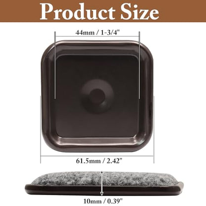 24Pcs Square Metal Felt Furniture Caster Cups, 1-3/4Inch Carpet-Bottom Furniture Sliders Non-Slip Wheel Savers, Floor Protectors Pads for Hardwood, Tile & Laminate Floors - size: 1-3/4"