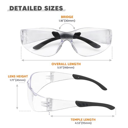 Clear Safety Glasses 24PK, Protective Eyewear Polycarbonate Lens with Rubber Temples ANSI Z87.1 Anti-Scratch Impact Resistant Eye Protection for Work, Lab, Construction Clear Lens/Black Frame - color: 24pack Clear Lens/Black Frame