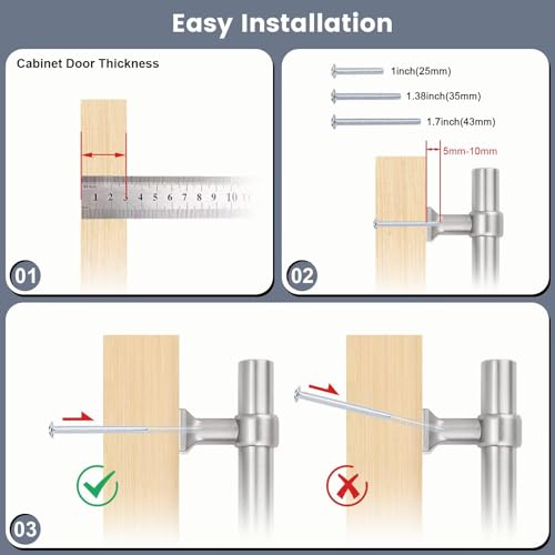 5Pack Hole Centers 2.5 inch Brushed Nickel Cabinet Handles Stainless Steel Kitchen Cabinet Pulls T Bar Hardware Pull Handle for Cabinets Dressers 4inch Total Length - color: Brushed Nickel, size: Hole Centers: 2.5inch
