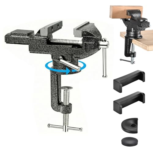 Small Bench Vise 3.2" Clamp-On, Light Duty Hobby Vise with 360° Swivel Base, Portable Table Vise for DIY, Craft, Jewelry, Model Making (Light Duty Workbench Use) - size: 3 Inch