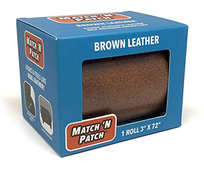MATCH 'N PATCH Leather Repair Tape - Brown (3x72 Inch) Realistic Faux Leather Patches for Couch, Sofa, Upholstery, Car Seats & Other Furniture, Vinyl Repair Kit, Strong Self Adhesive Patch - color: Brown