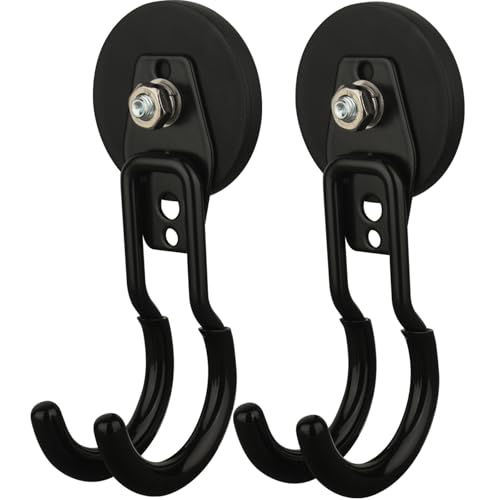 MUTUACTOR Upgraded Magnetic Hooks Heavy Duty,20lbs 2PCS Magnetic Mounting Garage Utility Magnet Hook for Hanging,Anti-Slip Durable Metal J-Hooks Magnetic Hook for Garden Hose Electric Cables Shovels - style: Updated 2.6in Magnet J Black Hooks 2PCS