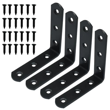 4 Pcs Black Corner Brace L Bracket, 3*3*0.8 inch / 80*80*20mm Iron Right Angle Brackets, Metal Joint Right Angle Bracket for Tables, Furniture, Shelves with Screws - size: 3"- 80mm-Black