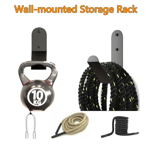 Yuleimy Battle Rope Storage Hook, Heavy Duty Wall Mount Gym Rope Hanger Bracket, Holds 100 LBS, Large Steel Organization Rack for Home & Commercial Gyms, Black, 2 Pack - size: 2 Pack