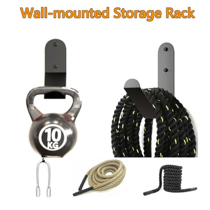 Yuleimy Battle Rope Storage Hook, Heavy Duty Wall Mount Gym Rope Hanger Bracket, Holds 100 LBS, Large Steel Organization Rack for Home & Commercial Gyms, Black, 2 Pack - size: 2 Pack