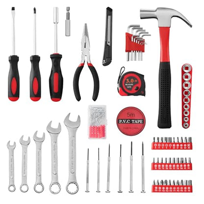 146-Piece Household Tool Kit - Perfect for Home Repair, Car Maintenance, DIY Projects - Complete Set w/Hammer, Screwdrivers, Pliers, Wrench with Storage ToolBox - Ideal Gift