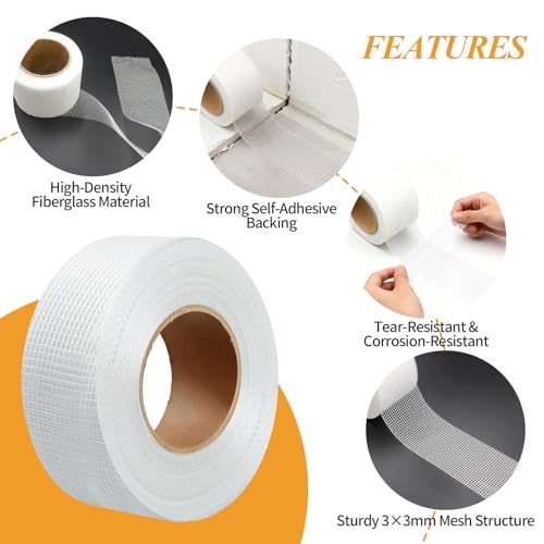 Drywall Joint Tape, 4 Inch x 100 Ft Self Adhesive Drywall Tape, Wall Patch Repair Roll, Fiberglass Mesh Tape for Drywall Repair, Wall Cracks and Ceiling Gaps - style: 4 Inch x 100 Ft