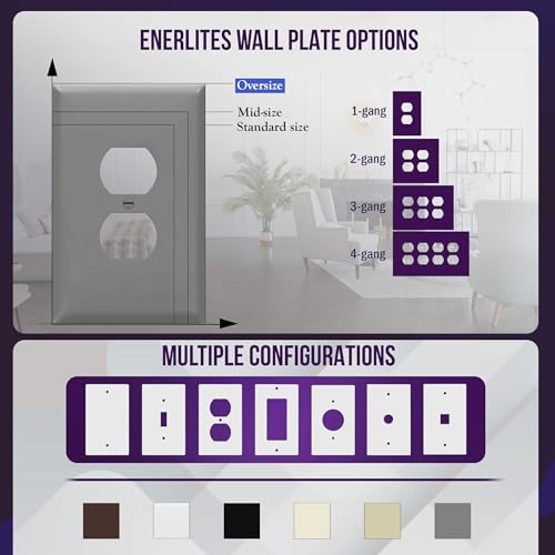 ENERLITES Duplex Receptacle Outlet Wall Plate, Jumbo Electrical Outlet Cover, Gloss Finish, Oversized 1-Gang 5.51" x 3.50", Polycarbonate Thermoplastic, 8821O-GY, Gray - color: Gray, size: Over-Size