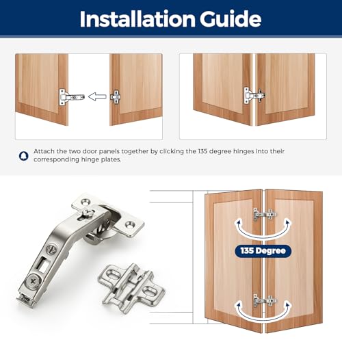 Ravinte 1 Pair 2 Pack Kitchen Cabinet Hinges, 135 Degree Kitchen Door Hinges Compatible with Lazy Susan Corner Cupboard，Full Overlay Face Frame Concealed Corner Cabinet Hardware - size: 135 Degree