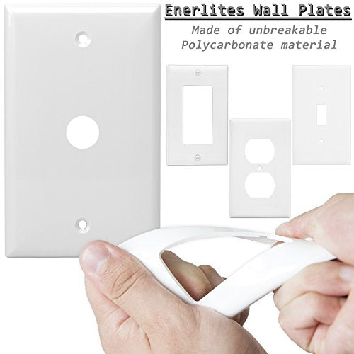 ENERLITES 1 Gang 0.406 Inch Hole Telephone/Cable Wall Cover, Fade Resistant Unbreakable Polycarbonate with Smooth Surface, 8661-W White - size: 1 Pack, style: Wall Plate