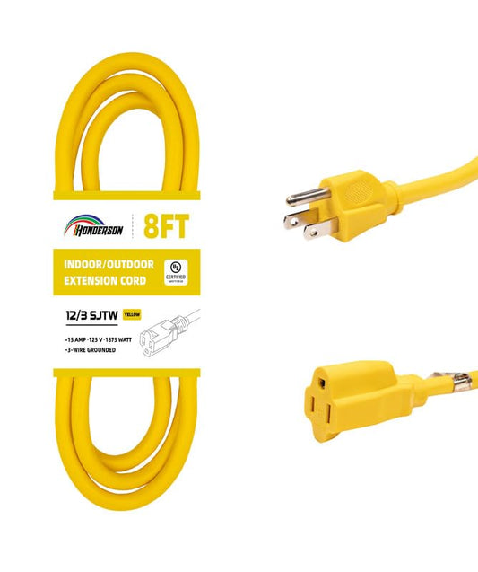 Indoor/Outdoor Extension Cord, 12 Gauge 8FT Yellow, 3 Prong Heavy Duty, Weatherproof, UL Certified, 15A Power Cord for Outdoor Lights, Appliances, Lawn - color: Yellow, size: 8FT, style: 12/3