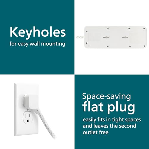 Philips 7-Outlet Surge Protector with USB Charging, 6ft Braided Extension Cord, 1USB-A, 1USB-C, 1500J, Adapter Spaced, Outlet Extender Power Strip, White - SPP3983W/37 - style: 7 Outlet | 1 USB | 1 USB-C