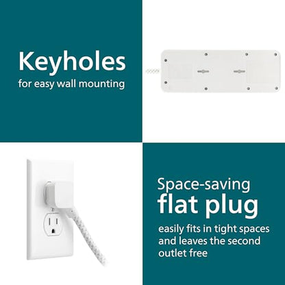 Philips 7-Outlet Surge Protector with USB Charging, 6ft Braided Extension Cord, 1USB-A, 1USB-C, 1500J, Adapter Spaced, Outlet Extender Power Strip, White - SPP3983W/37 - style: 7 Outlet | 1 USB | 1 USB-C