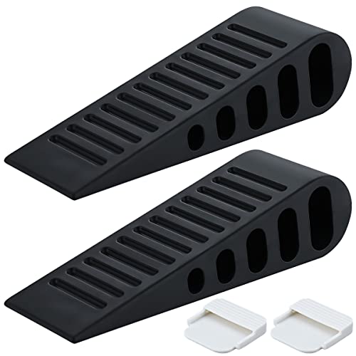 JQK Rubber Door Stopper Wedge, Black 2 Pack Soft TPR Premium Door Stops for Bottom of Heavy Duty Door on Tile, Concrete, Carpet, Wooden Floor, DSB61-BK-P2 - color: Black