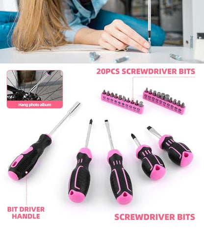 DOWELL 123-Piece Pink Home Repair Tool Kit for Women & Girls - All-in-One DIY Toolkit with Ergonomic Handles, Durable Toolbox, Non-Slip Grips | Perfect Gift for Wives, Moms, Crafters - size: 123PCS