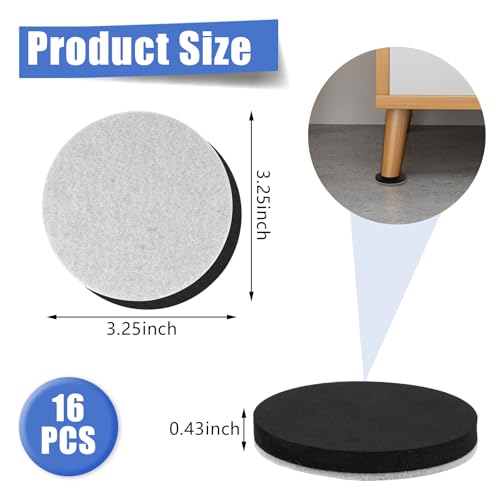 16pcs Furniture Sliders for Hardwood Floors, 3-1/4" Felt Furniture Sliders, Moving Pads Sliders with Unique Design, Easy Slide Furniture & Saves Floor Wear - size: 16pcs 3 1/4 inch