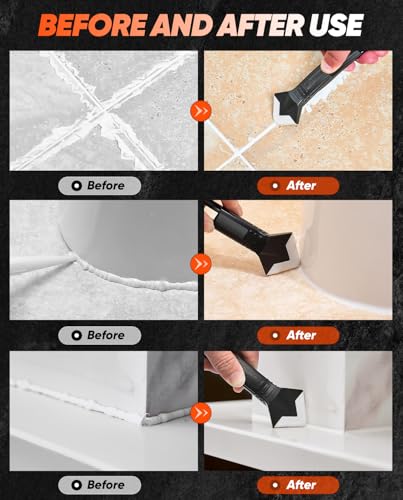 Saker Silicone Caulking Tool 3-in-1 Grout Removal Tool and Sealant Finishing Scraper with Stainless Steelhead, Caulk Remover and Seam Repair Kit for Bathroom, Kitchen, Floor, Window and Sink Joints - style: Classic Black