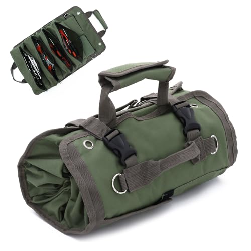 SUKUTU Tool Bag Heavy Duty Roll Up Tool Storage Organizer Portable Rollable Carrying Toolbag for Men Mechanic Electrician & Hobbyist - color: Green