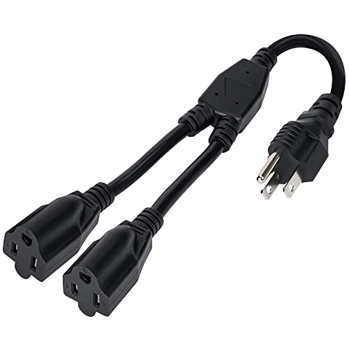 Elecan 3-Prong Y Splitter Power Extension Cord 1 FT, Straight Plug 1 to 2 Way Outlet Space Saver, Heavy Duty Weatherproof SJTW, 16AWG 13A, 5-15P Cable Extender for Indoor Outdoor-UL - size: 1ft-1pack, style: Straight Plug