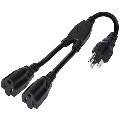 Elecan 3-Prong Y Splitter Power Extension Cord 1 FT, Straight Plug 1 to 2 Way Outlet Space Saver, Heavy Duty Weatherproof SJTW, 16AWG 13A, 5-15P Cable Extender for Indoor Outdoor-UL - size: 1ft-1pack, style: Straight Plug