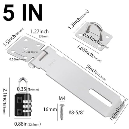 2Pcs Door Locks Hasp Latch,5 Inch 304 Stainless Steel Safety Packlock Clasp Hasp Lock Latch,Hinge Lock Padlock with Screws for Gates,Doors,Cabinets, Closets and More - style: 5INCH with CODE LOCK